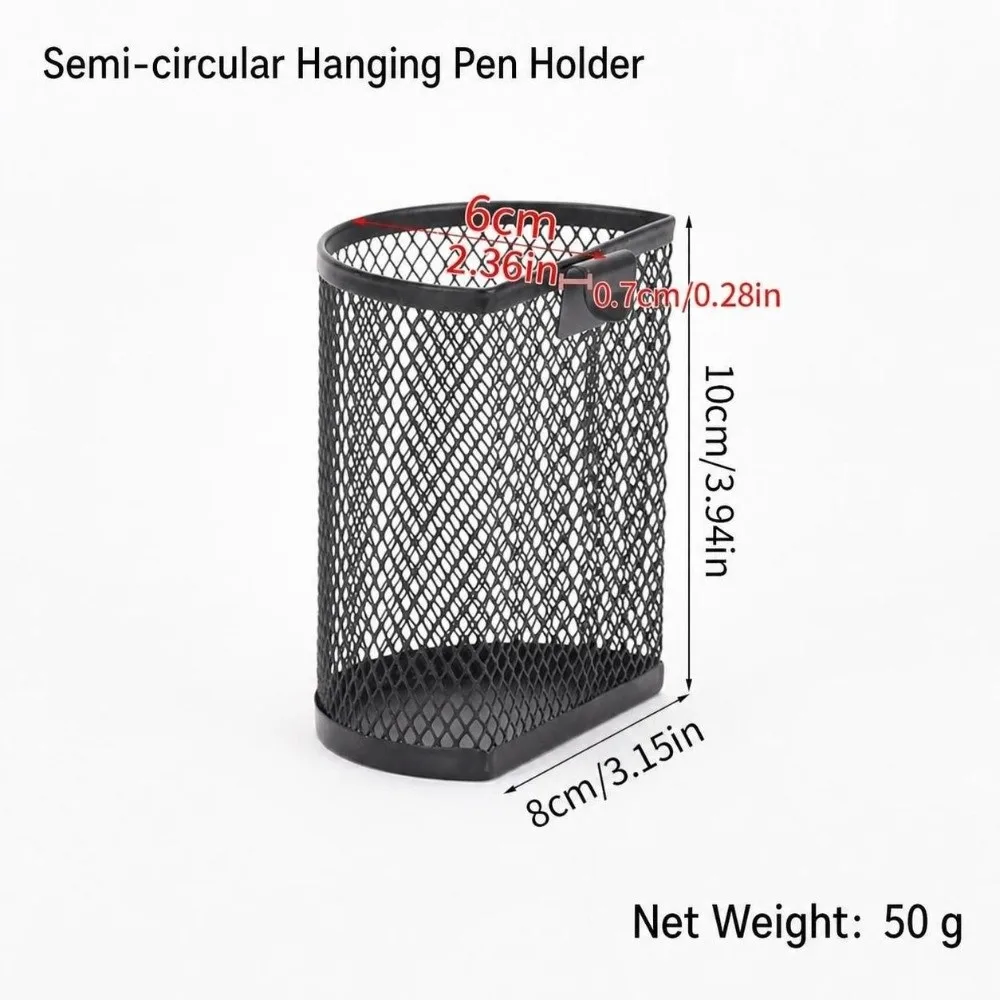 Durable Metal Hanging Pen Holder Mesh Semi-Circle/Oval Pencil Cup Stationery Storage Basket Gift