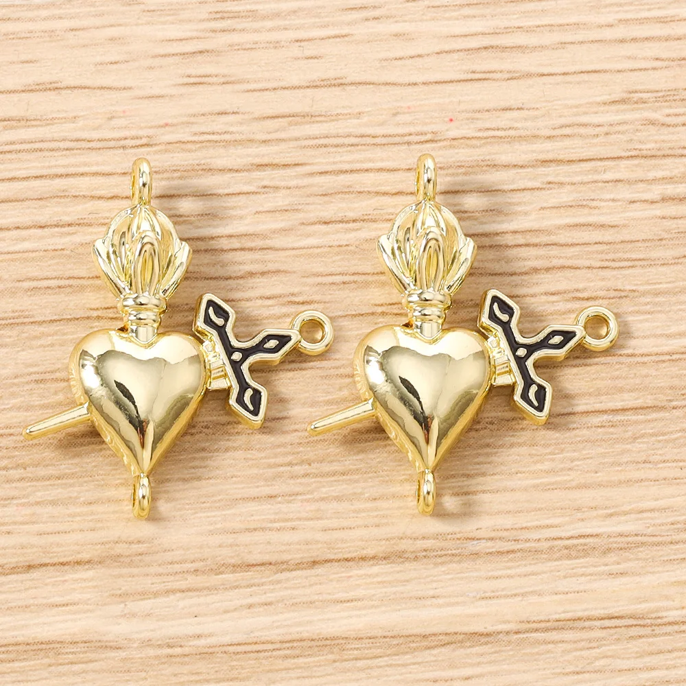 Tusember 5 Stück 21x24mm vergoldete Anhänger mit Heiligem Herzen und Schwert für Armbänder, DIY-Anhänger, Schmuckherstellungszubehör – Detail 4