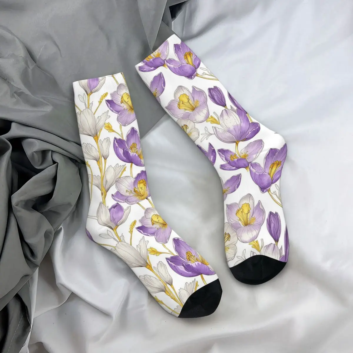 

All Seasons Crew Stockings Crocus Botanical Arts Socks Harajuku Long Socks for Men Women Gifts