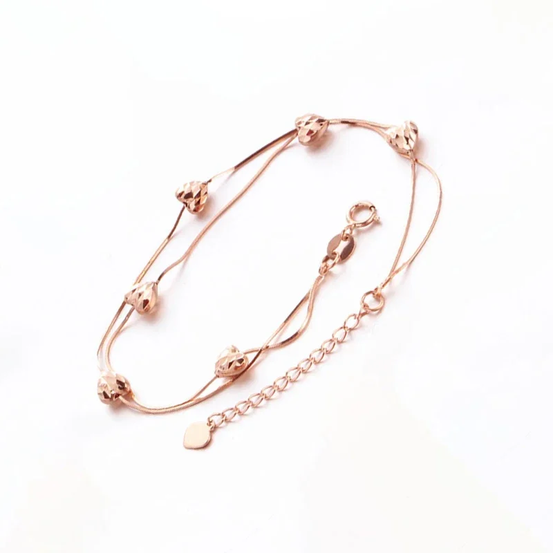 585 Rose Gold Double Layer Snake Bone Chain Heart Shiny bracelet for women Fashion Exquisite Plated 14K Rose Gold Fine Jewelry