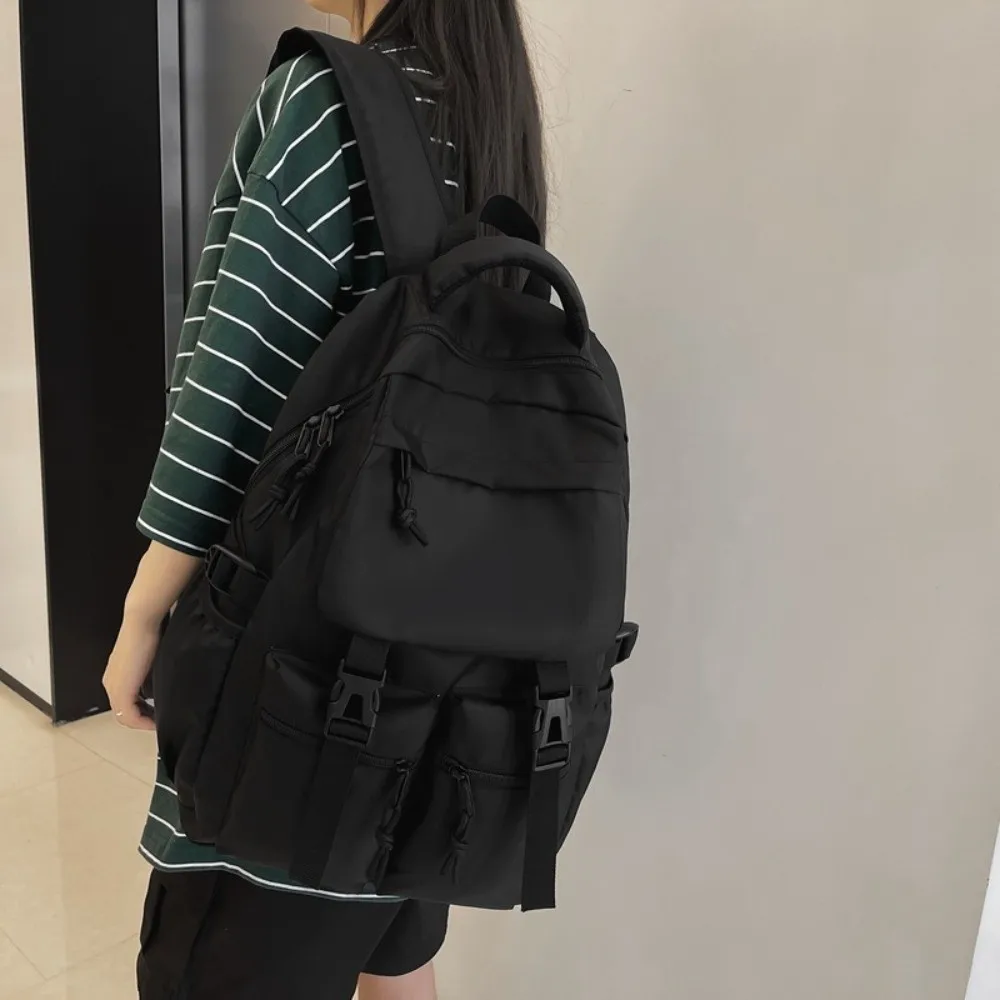 Casual Large Capacity Canvas Backpack Harajuku Multi Pocket Students School Bag Nylon Japanese Style Shoulders Bag Women/Men