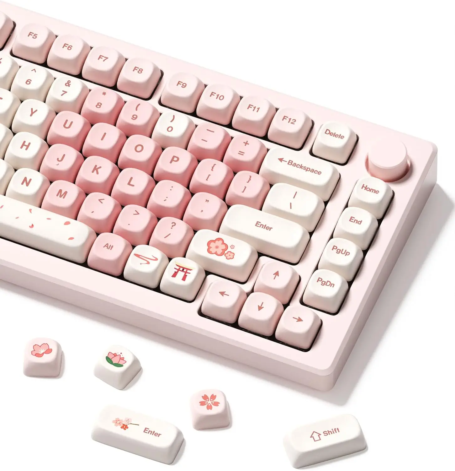 

Розовые милые PBT кейкапы MOA, набор из 143 клавиш с 5-сторонней сублимационной печатью для клавиатур с переключателями 60%, 65%, 75%, 100%