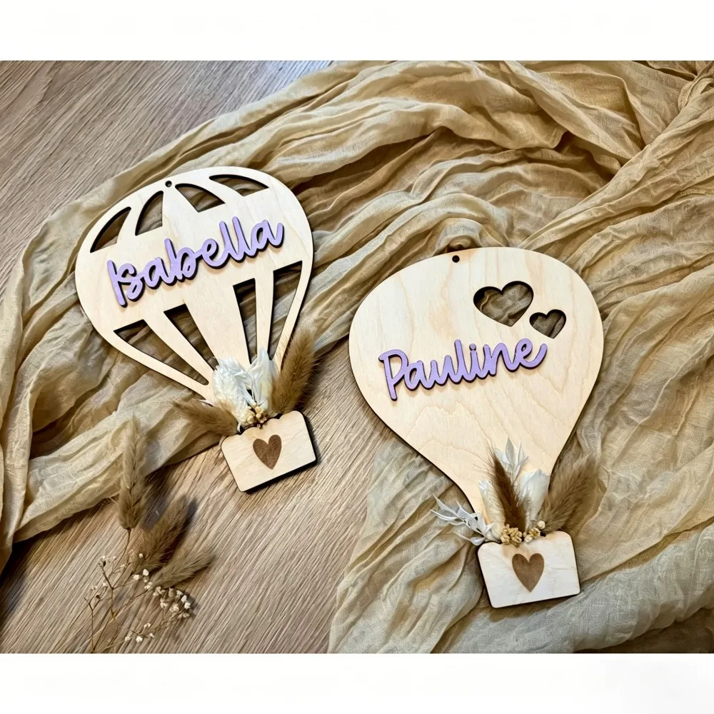 1Pc Custom Hot Air Balloon Wooden Name Plaque,Home children's Room Office Wall Door Decor,DIY Paintable,Birthday Wedding Gift