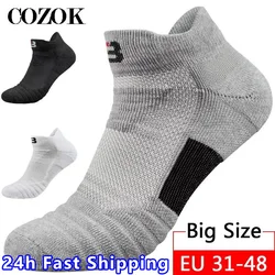 2 Pairs Mens Cotton Ankle Socks Breathable Cushioning Active Trainer Sports Professional Outdoor Running Sock Extra Size46,47,48