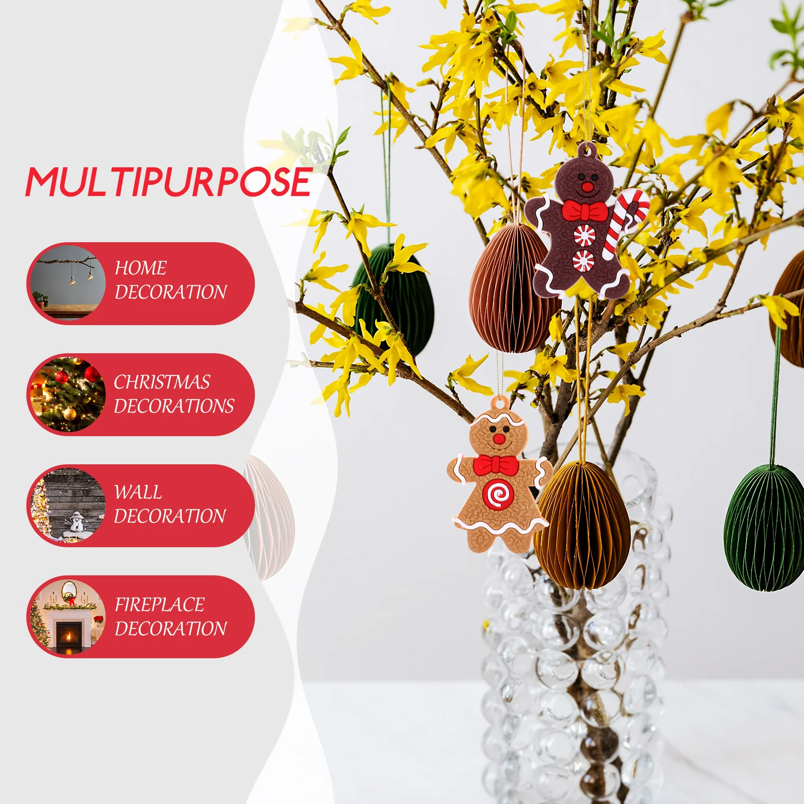 

12pcs Festival Party Pendants Chic Home Ornament Adorable Tree Hanging Decor Gingerbread Man Pendant Xmas Supply Christmas Tree