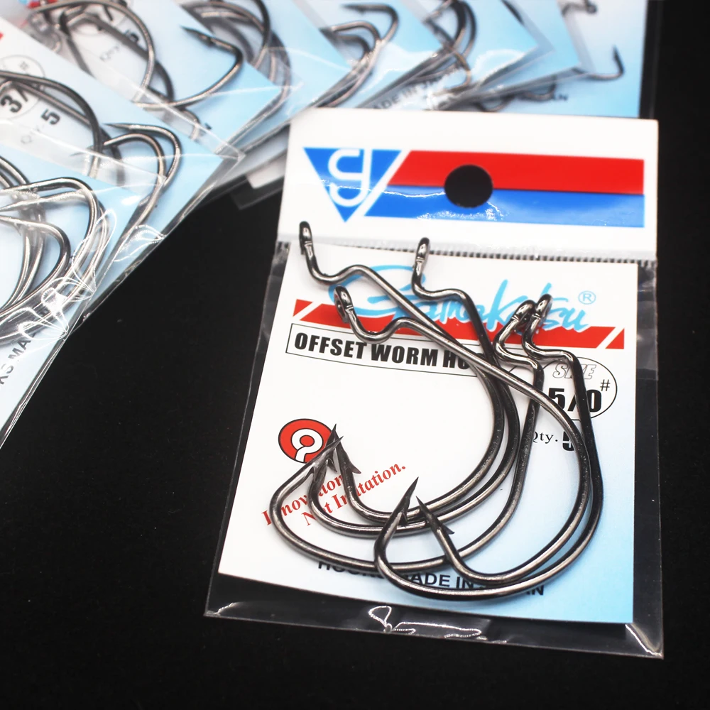 Gamakatsu OFFSET WORM HOOK (Width) Fishing Tee Hooks Sea Assist Hook Triple Treble Hooks Jig Head Fishing Carp Squid Hook