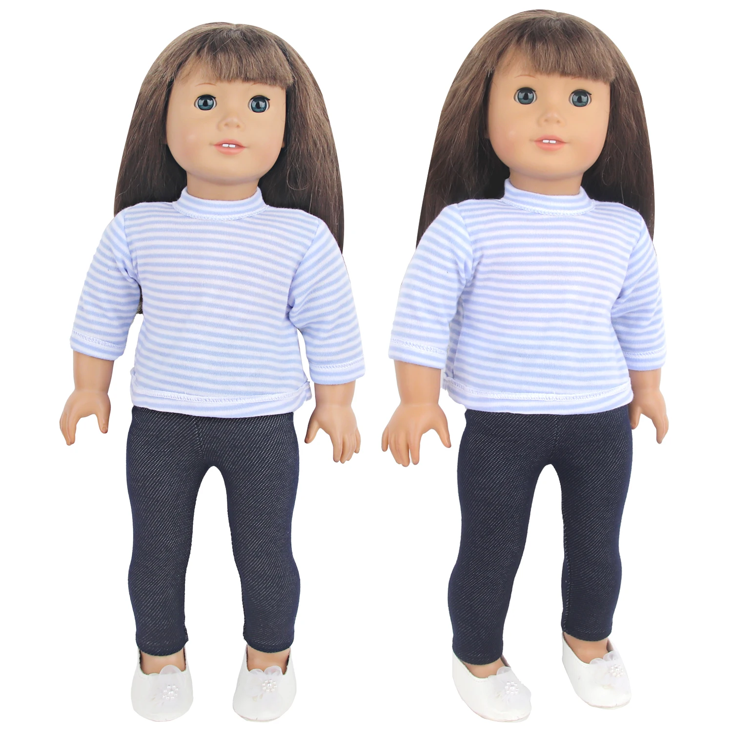 43Cm Baby Pasgeboren Poppenkleding Set Blauw Gestreept T-Shirt + Legging Kleding Pak Voor 18 Inch American & Og Meisje Poppen Speelgoed Cadeau