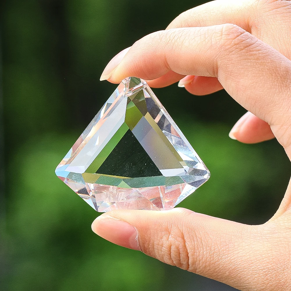 Diamond Shape Crystal Prism SunCatcher Hanging Ornament Faceted Light Lamp Pillar Window Garden Chandelier Wedding
