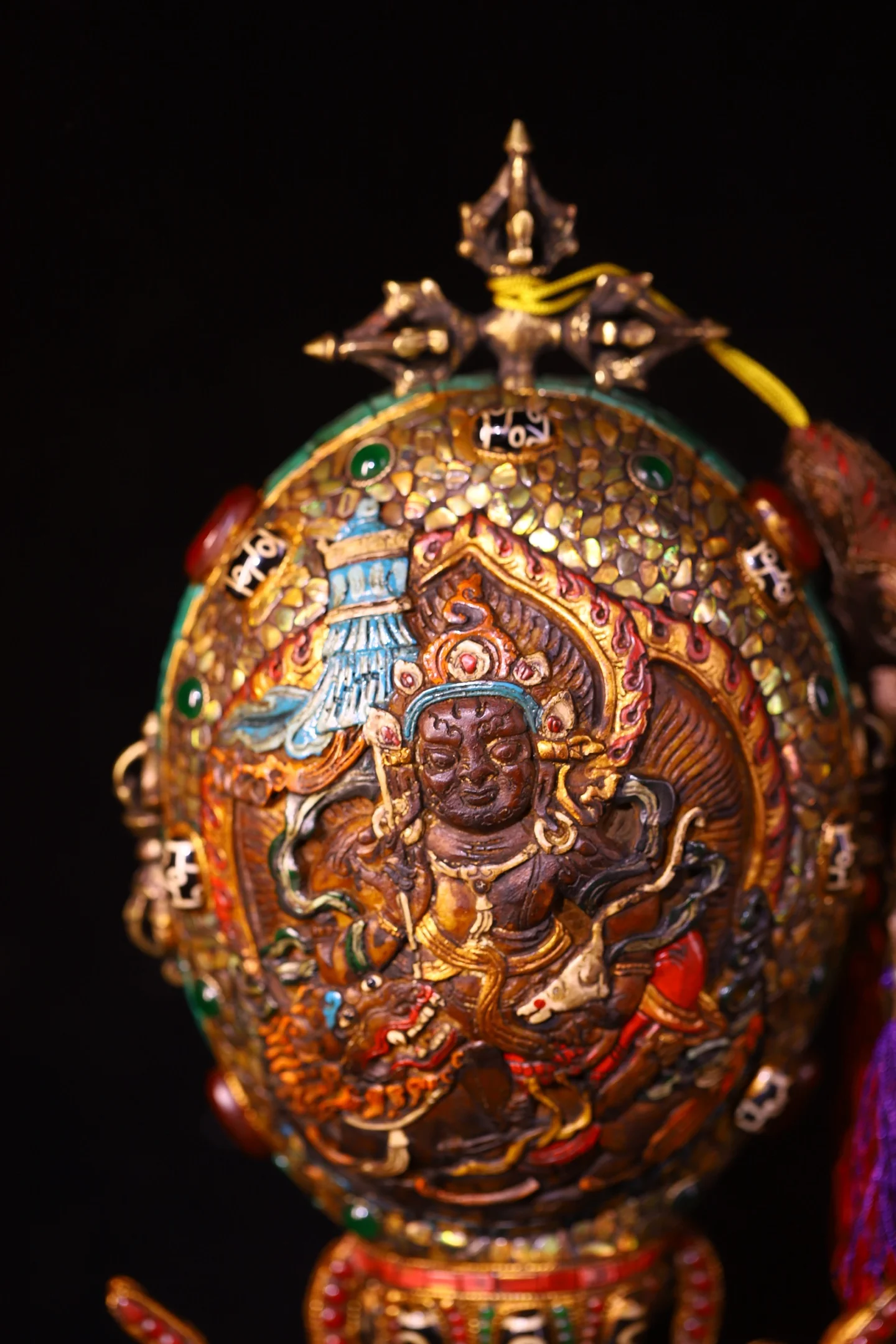 Old Kapala Mosaic Gem gZi Beads Turquoise Lucky Eight Treasures Yamantaka Buddha Gabala Bowl  Bodhi Root Base