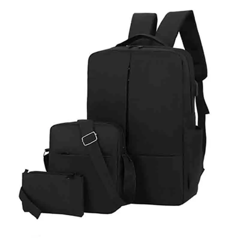 Men's backpack fashion casual large capacity loptop computer backpack nylon waterproof solid three packs USB interface