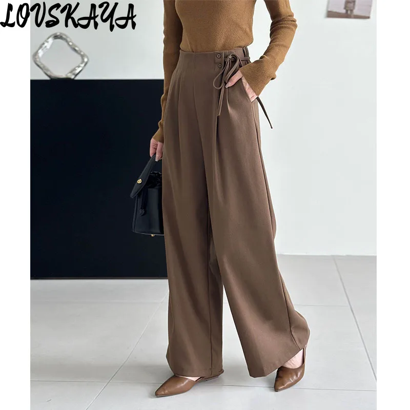 

Slimming Straight Leg Pants, Floor Mop Pants, Elastic Waist and Wide Leg Pants, Korean Style, New