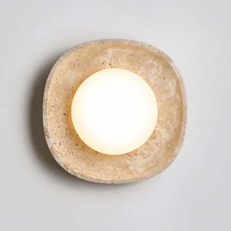 IWHD Nordic Modern LED Ceiling Lamp Natural Stone Aisle Porch Living Room Light Fixtures Yellow Travertine Home Lighting Lampara