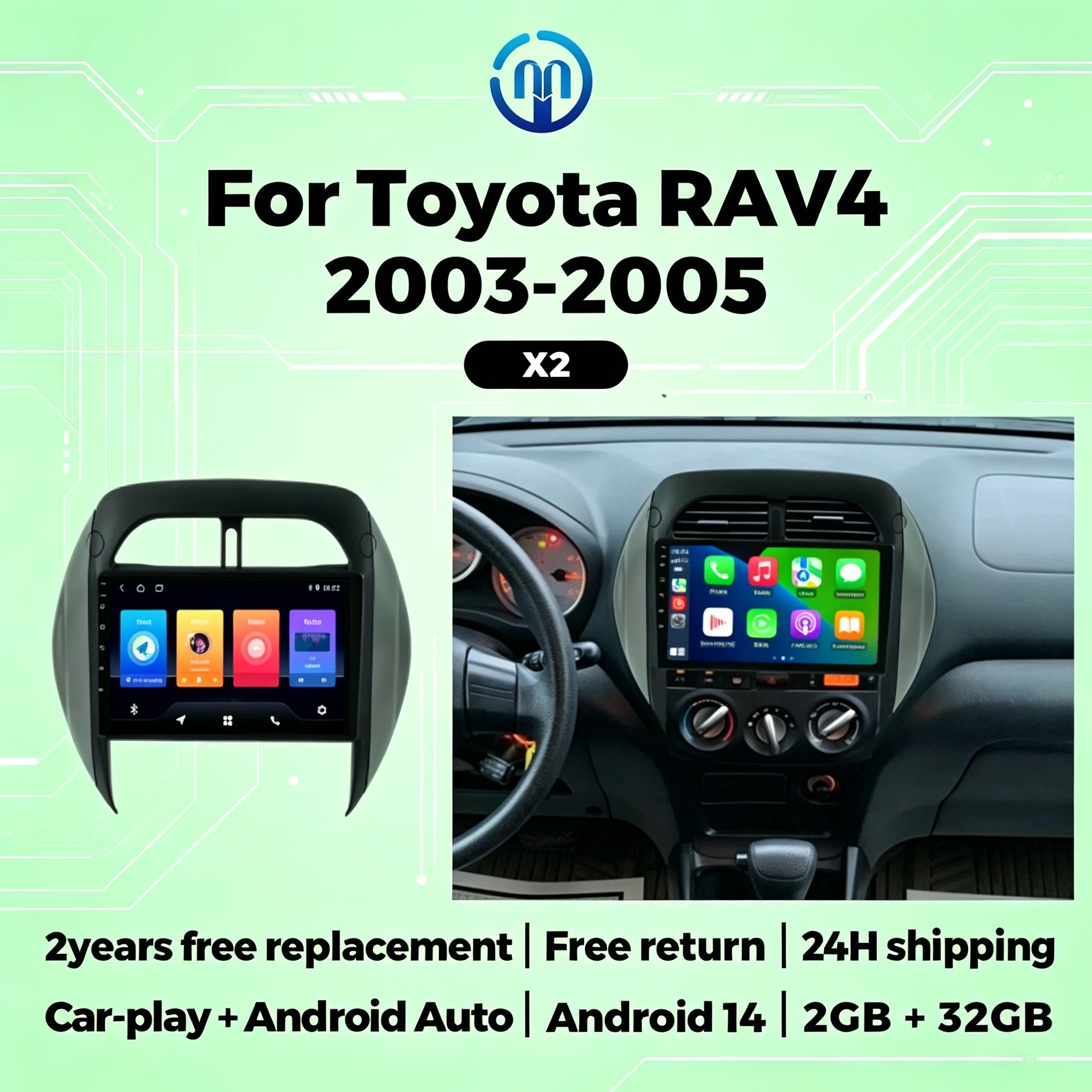 9-Zoll-Autoradio für Toyota RAV4 2003-2005 Android Auto Car Play GPS-Navigation Multimedia-Videoplayer FM Autoradio WIFI