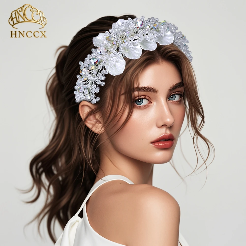 HNCCX Luxury Bride Flower Headband AB Rhinestone Wedding Head Hoop Bling Crystal Princess Hair Accessories Party Tiaras A115