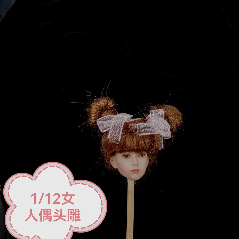 

For Sale 1/12 Cute Girl Head Sculpt Carving with Brown Hair Transplant Toys Model For 6" TBL PH Action Figure Collect DIY