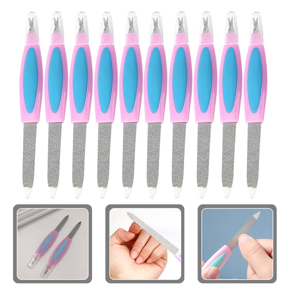 

10Pcs Double Sided Nail File Metal Plastic Manicure Pedicure Buffer Nail Shaping Polishing Tool Metal Fingernail Files