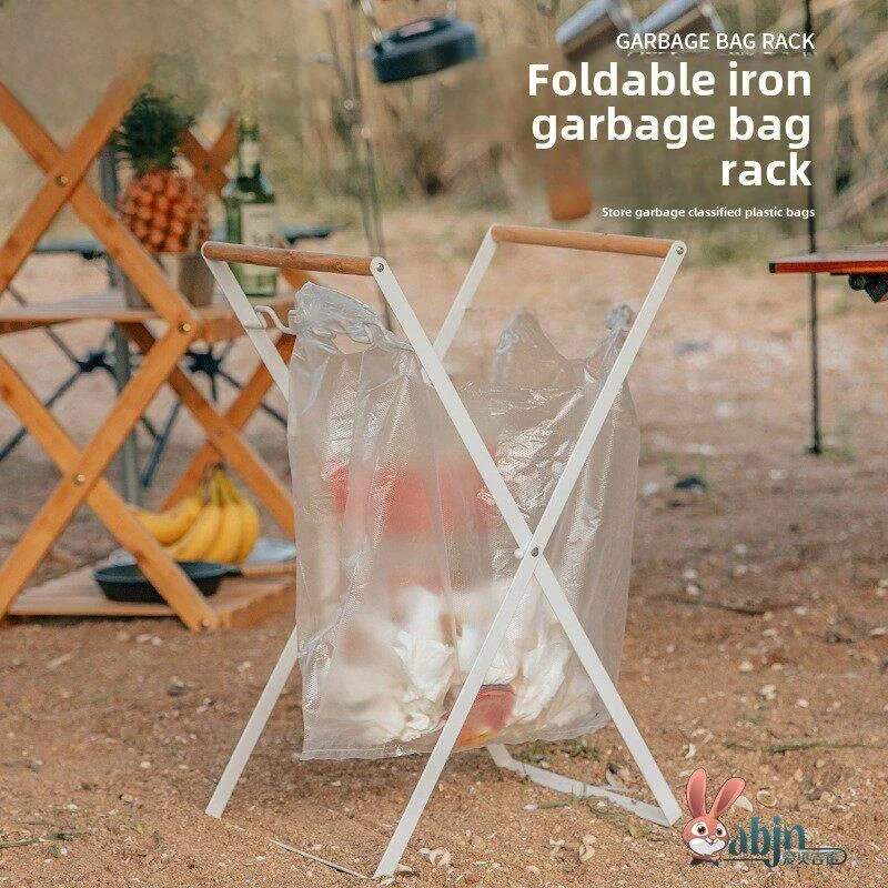 outdoor-camping-foldable-storage-rack-kitchen-utensils-holder-picnic-trash-rack-multi-purpose-wooden-handle-home-use