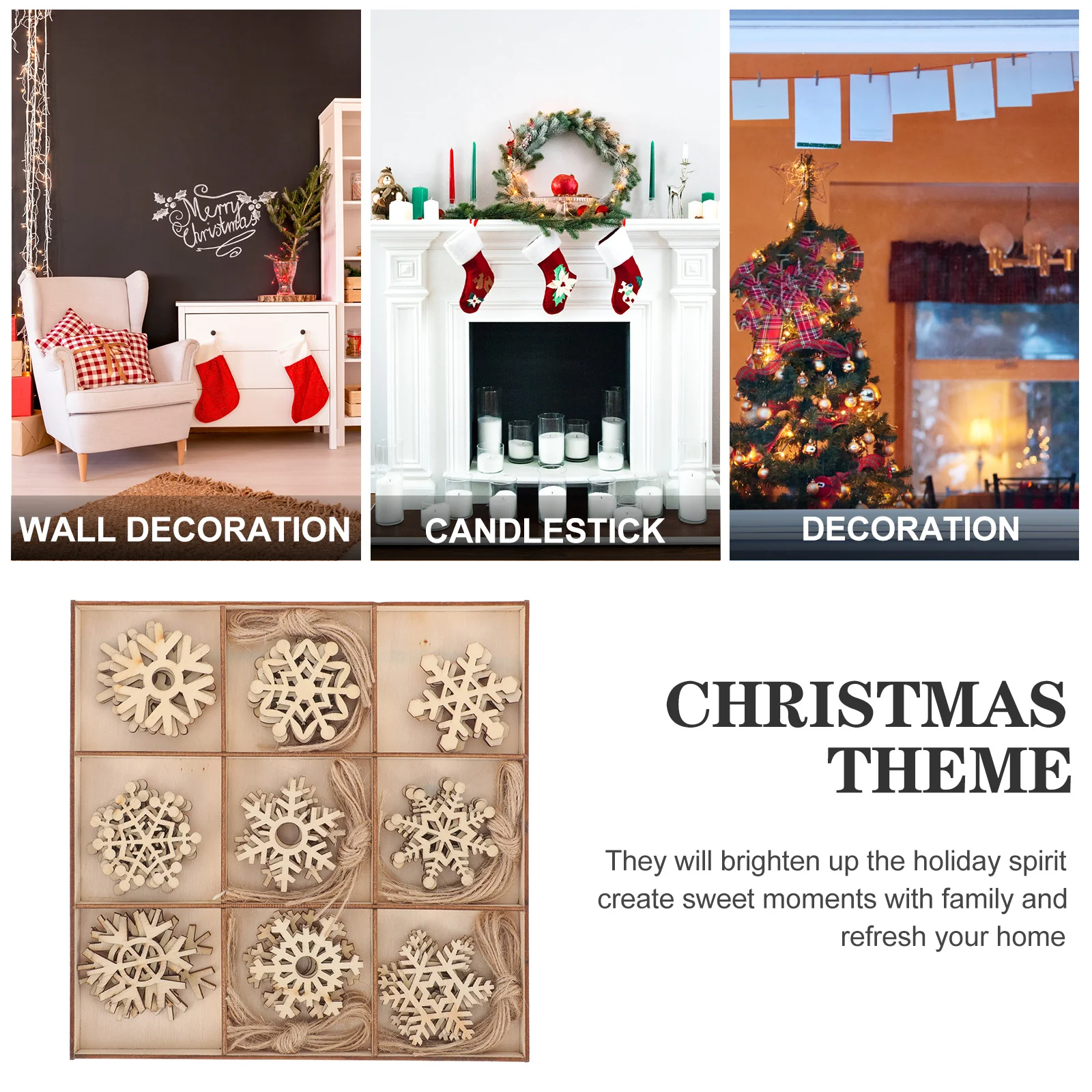 

1Set Wooden Snowflake Ornaments Christmas Tree Hanging Decor Xmas Party Supplies Christmas Snowflake Hanging Decoration