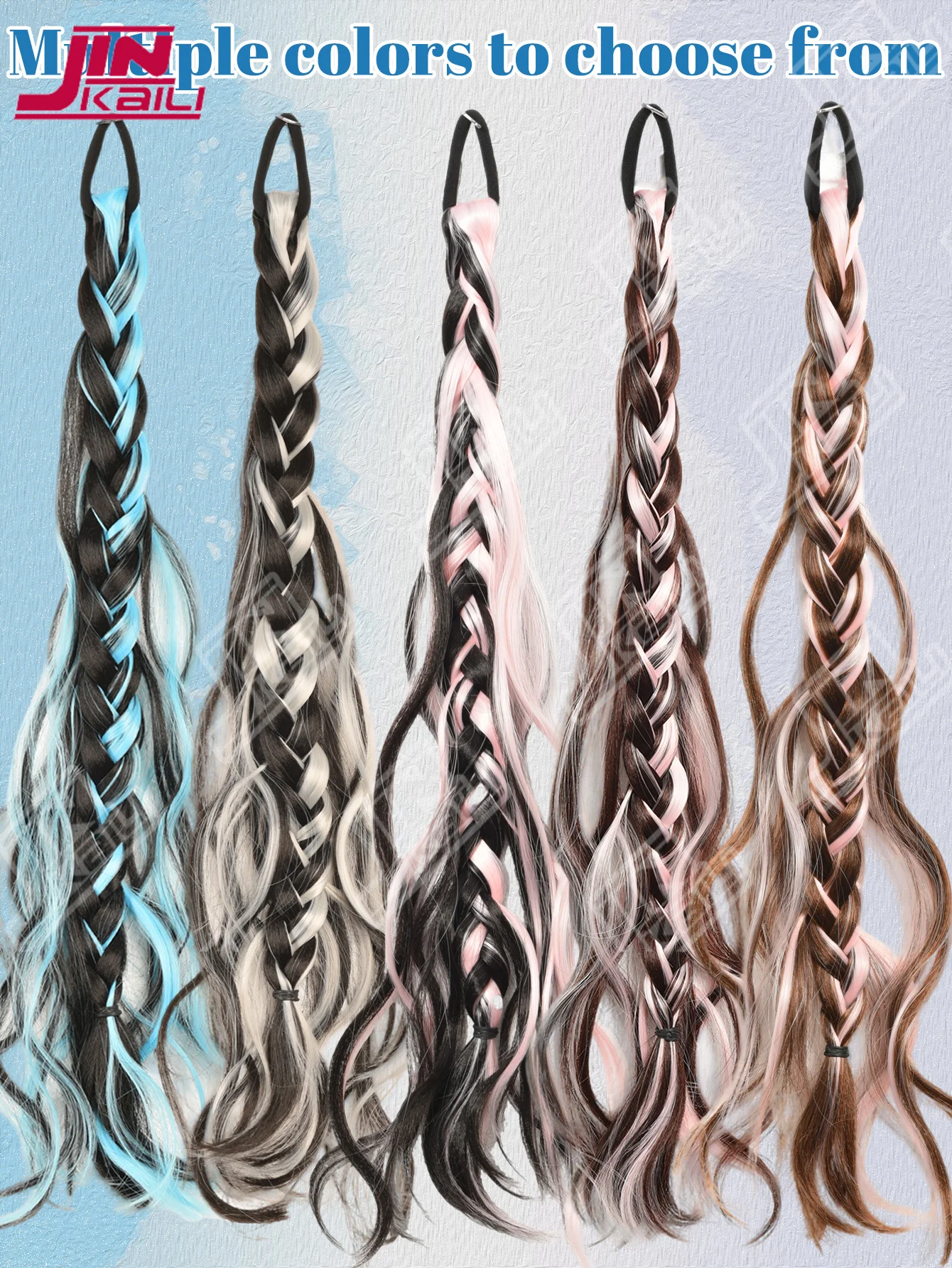 JKL Synthetic Messy Braid Pink Blue Grey Wig Braid Boxer Braid Wig Women Ponytail New Chinese Fried Dough Twists Long Braid