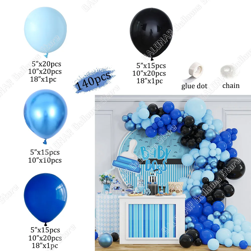 140pcs Blue Macaron Balloon Garland Arch Kit Baby BOSS Birthday Decor Latex Ballon Wedding Decoration Baby Shower Party Globos