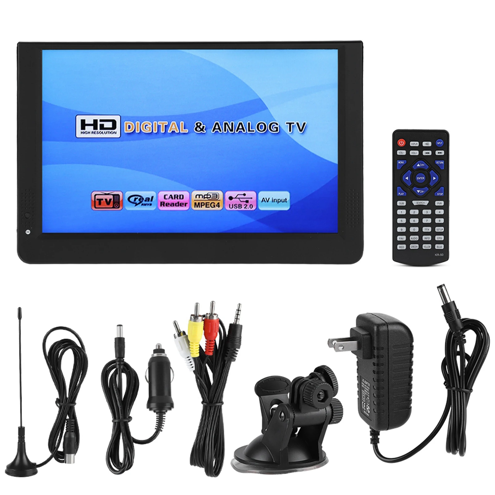 NEUER 12-Zoll Farbbildschirm 1080P Auto Digital-TV ATV/UHF/VHF Stereo Surround-Autofernsehen Mini-Fernseher Tragbar