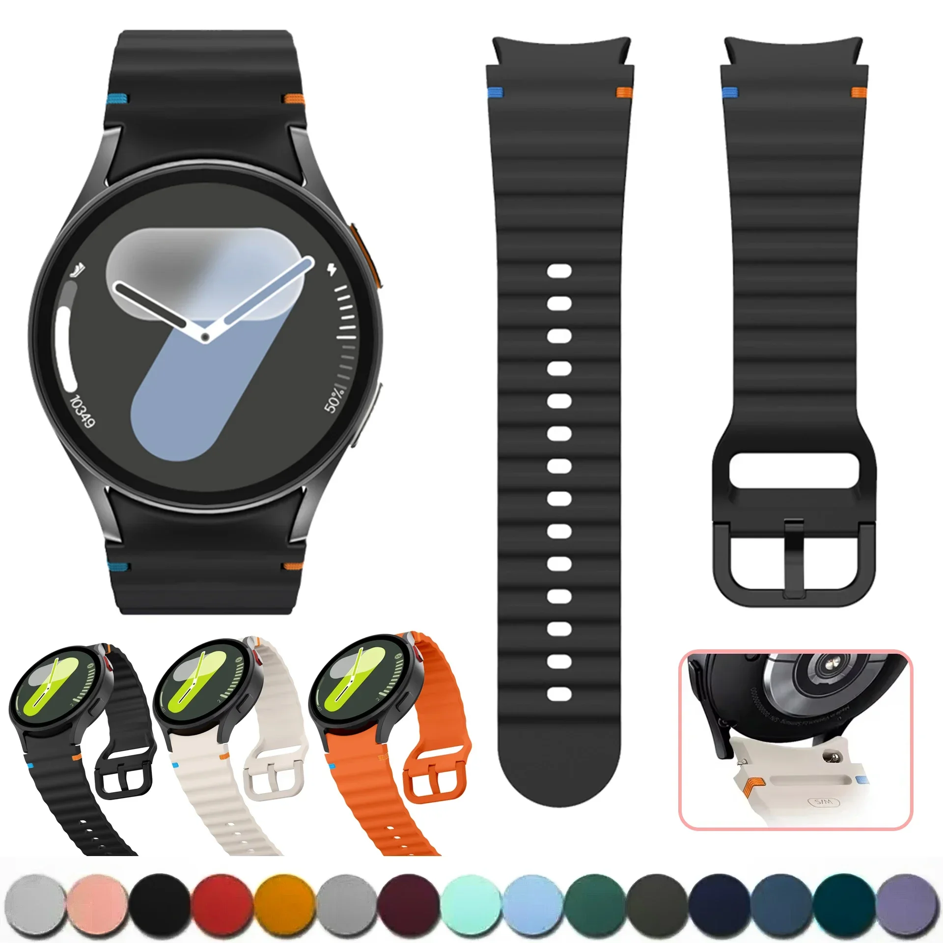 20mm Original Silicone Strap for Samsung Galaxy Watch 7 44mm 40mm/6 Classic 47 43mm/5pro 45mm Wrist Belt Galaxy Watch 6 5 4 Band