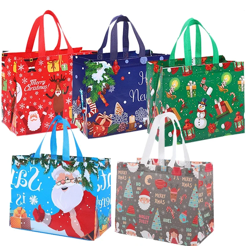 2024 New in Christmas Gift Bags Cartoon Cute Santa Elk Snowman Printing Non Woven Handbag Hot Pressing Wholesale Party Supplies