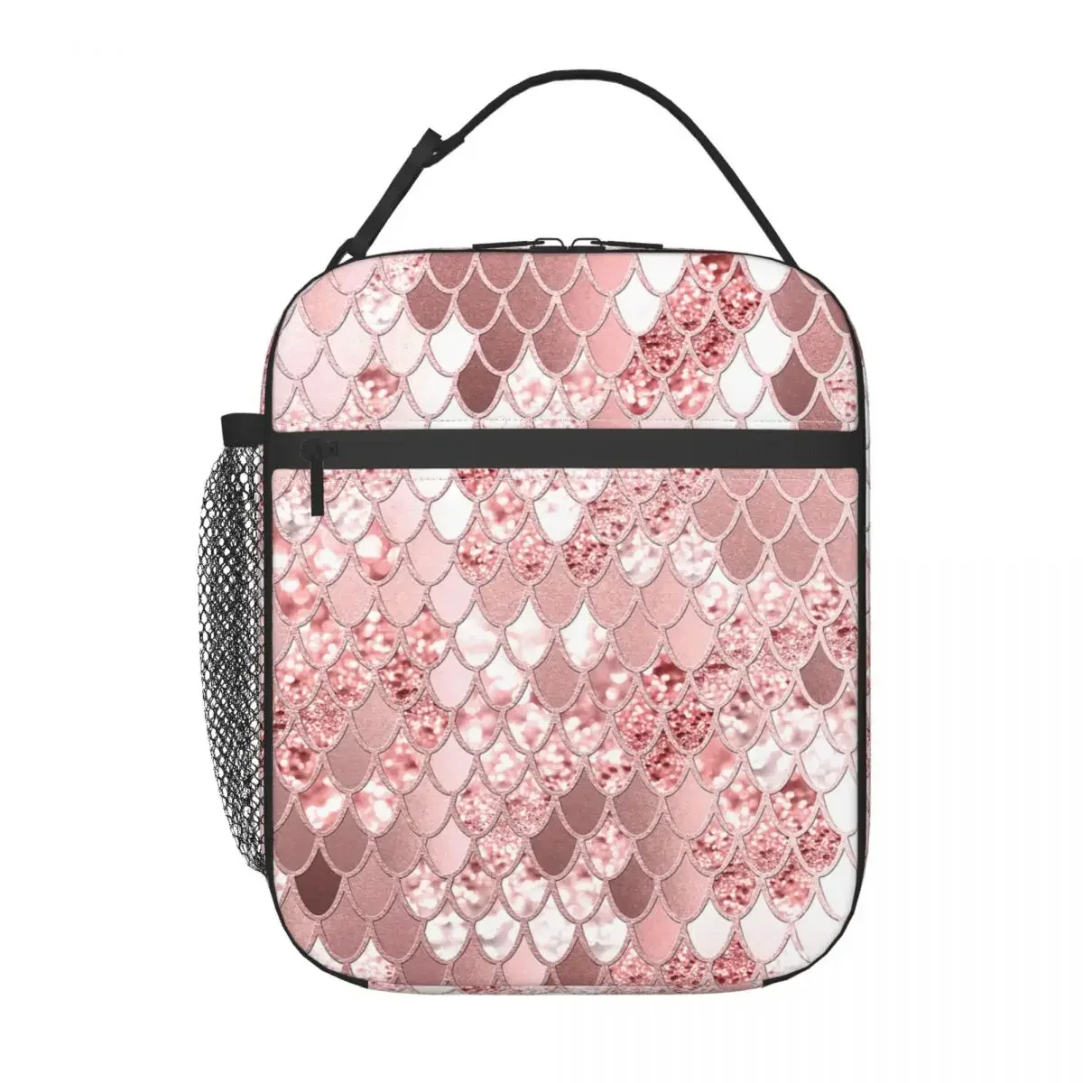 Glitter Mermaid Scales Print Thermal Insulated Lunch Bag Women Portable Lunch Container for School Outdoor Storage Food Box