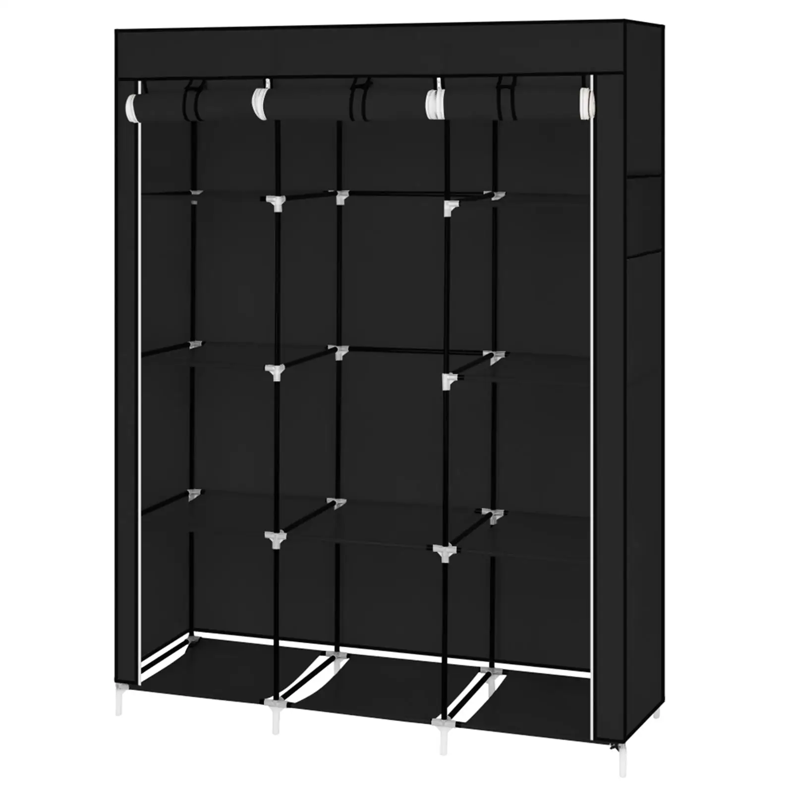 

67 Portable Wardrobe Organizer with 10 Shelves - Easy Assembly, Space-Saving Storage Solution in Black