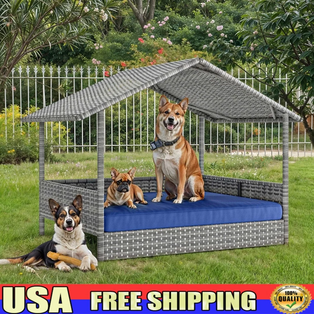 

Large Dog House Indoor Outdoor Waterproof Roof Washable Cushion Wicker Pet Shelter Durable Comfortable Easy Maintenance