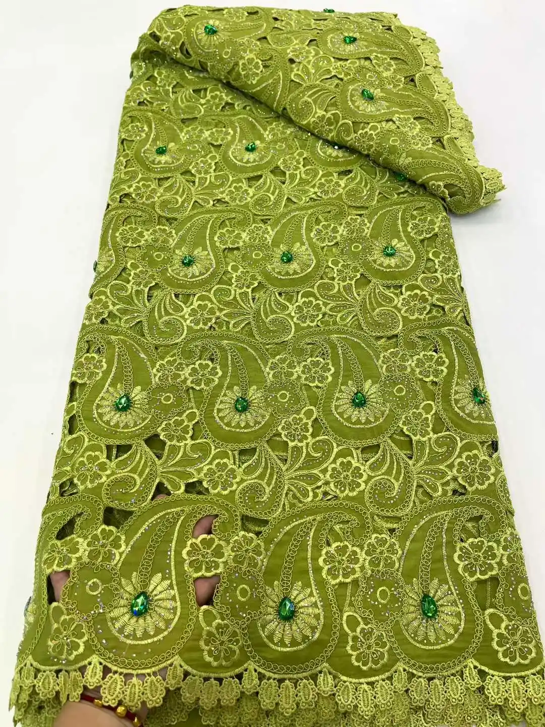 ผ้าลูกไม้คุณภาพสูงจากไนจีเรีย แอฟริกา ปักลายด้วยลูกปัด ประดับด้วยหิน ผ้าทูลล์ กิปัวร์ ละลายน้ำได้ 5 หลา สำหรับชุดแต่งงาน