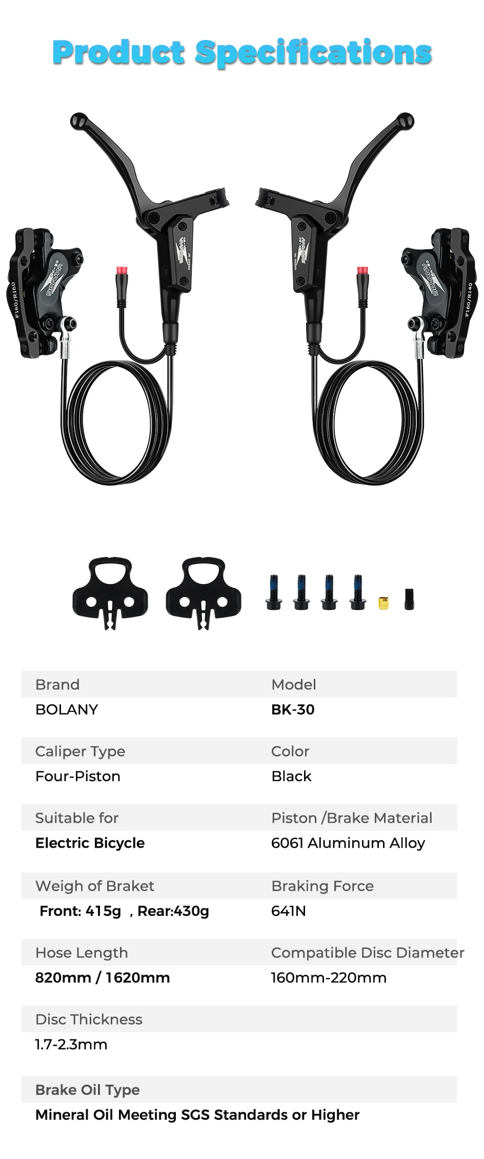 BOLANY Elektrofahrrad 4-Kolben hydraulische Bremsen MTB Scheibenbremse Stromausfall Schutz Mountainbike Bremsen für E-Bike-Teile – Detail 2