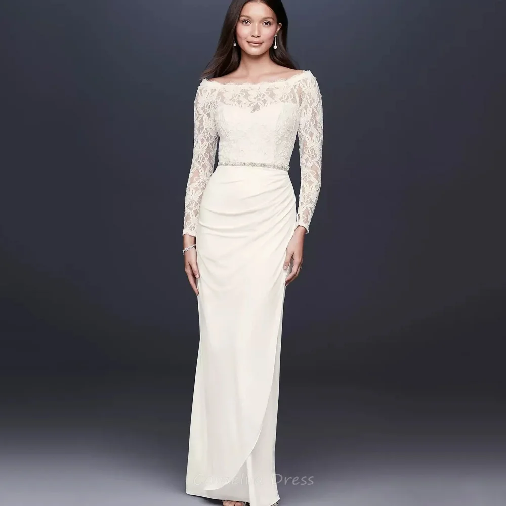 

Customized Mother of the Wedding Dress Chiffon Mermaid Formal Gown Women Elegant Lace Long Sleeve Evening robe Vintage