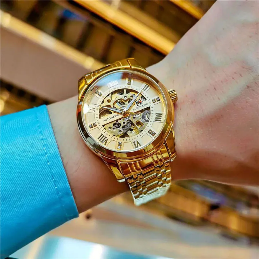 

Watch For Men Transparent Fashion Diamond Luminous Gear Movement Design Men Luxury Brand Male Mechanical Skeleton Wristwatch