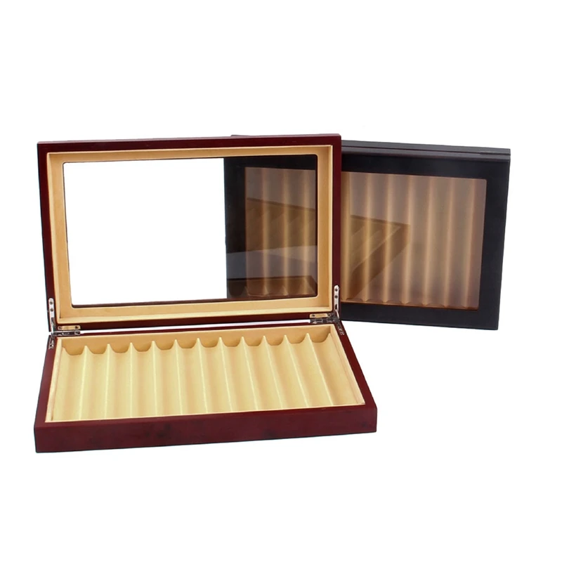 1 PCS 12 Grid Wooden Pen Display Case Transparent Window Pen Box-Collection Organizer Red