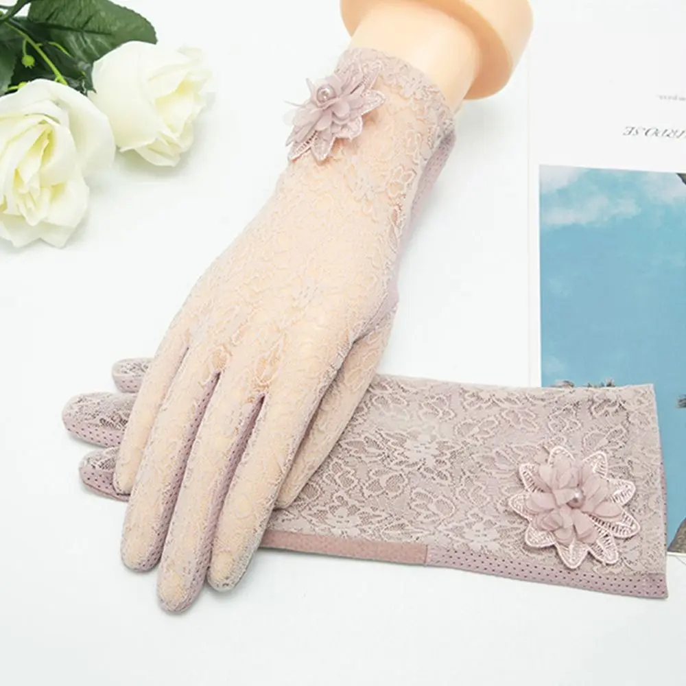 

Women Breathable Riding and Driving Flowers Mittens Sunscreen Gloves Ice Silk Lace Gloves