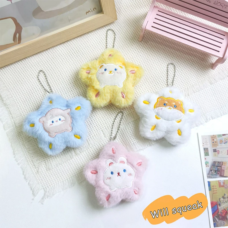 Cartoon Stars Squeak And Call Animals Plush KeyChain Stuffed Backpack Pendant Plush Toy Bag Decoration Accessories Girl Toy