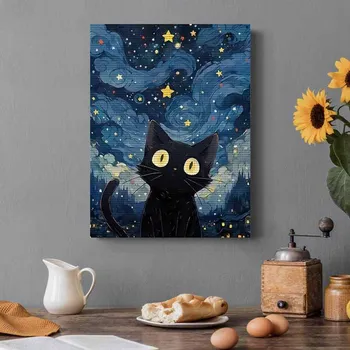 5D DIY 풀 다이아몬드 페인팅 스타 고양이 동물 풍경 예술 모자이크 제작, 핸드 페이스트 힐링 홈 장식 페인팅