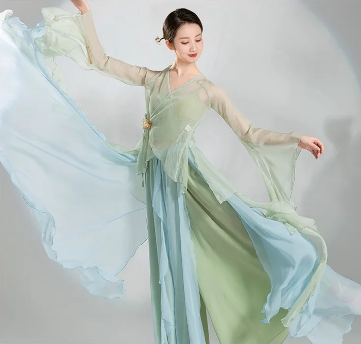 

Chinese Classical Dance Performance Girls' Practice Clothes, Ancient Gauze Clothes, Elegant Swinging Skirts