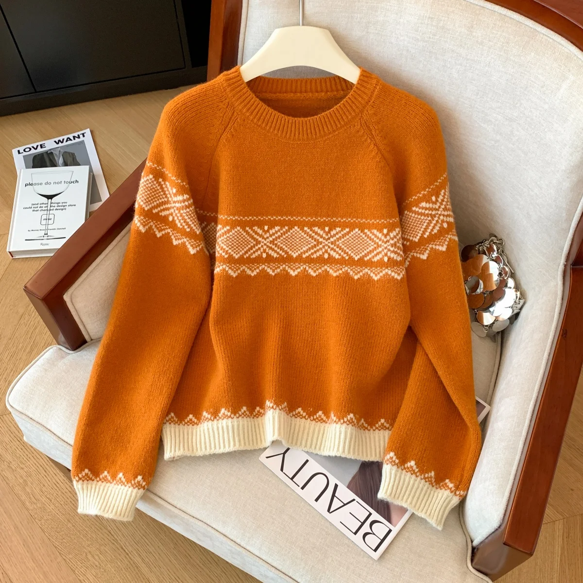 

Women's Orange Knit Pullover O-Neck Sweater Vintage Jumper Knit Long Sleeves Cashmere Sweater Autumn Winter 2000s Clothes 2025