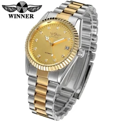 Fashion Winner Top Brand Automatic Mechanical Women Clock Luxury Golden Full Stainless Steel Business Wrist Watches