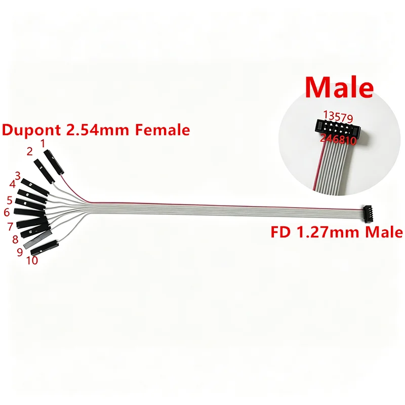 Gray Flat Cable FD 1.27mm Male To 2.54mm DuPont Female Connector FD-6P/8P/10P/12P/14P/16P/20P/26P/30P/34P/40P/50Pin 20CM Length