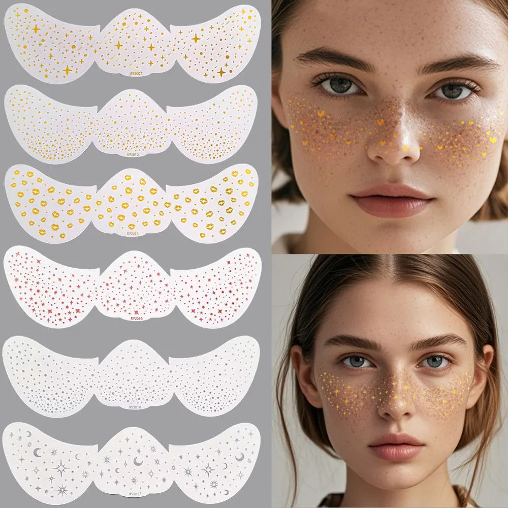 

1pc Glitter Fake Freckles Sticker for Face Metallic Gold Silver Freckles Makeup Patches Temporary Tattoos for Women Face Makeup