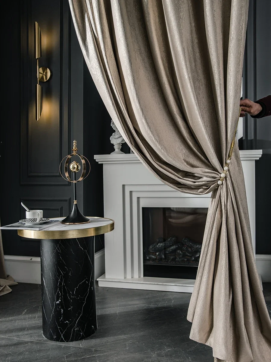Italian Style Luxury Texture Velvet Bronzing Curtains for Living Room Bedroom Fabric Curtains Nordic Modern Custom Size