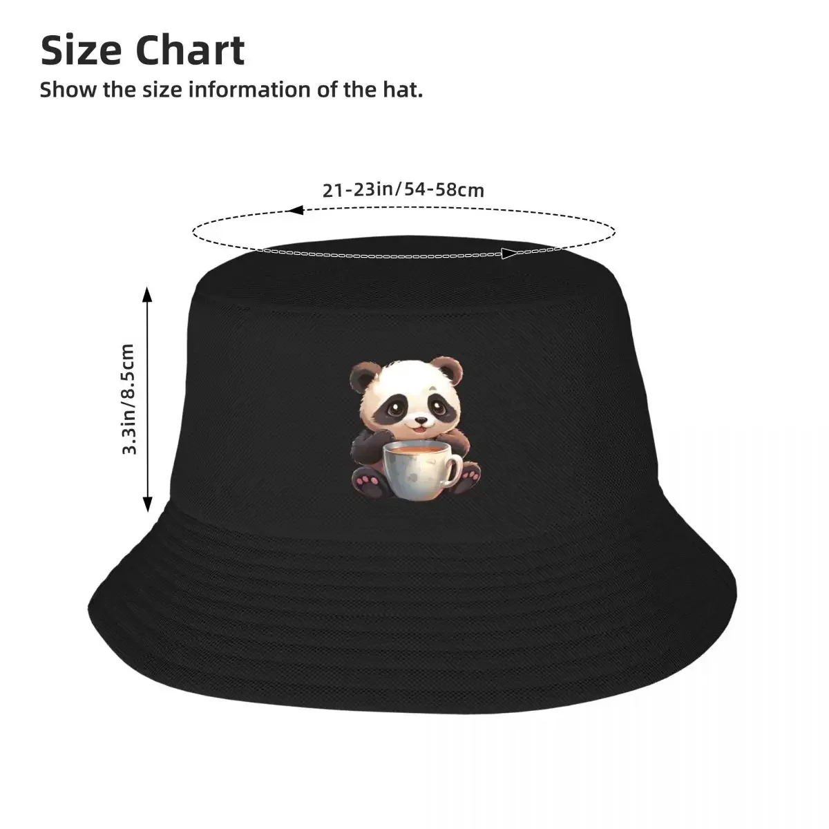 Cute panda with coffee Bucket Hat Custom Cap Trucker  Luxury  Man  Women's，Bucket hat