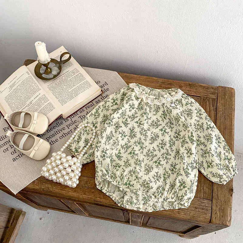 

Cute Newborn Baby Girl Clothes 0-2Years Princess Long Sleeve Lace Collar Flower Romper Cotton Bodysuit One-Pieces Spring Outfits