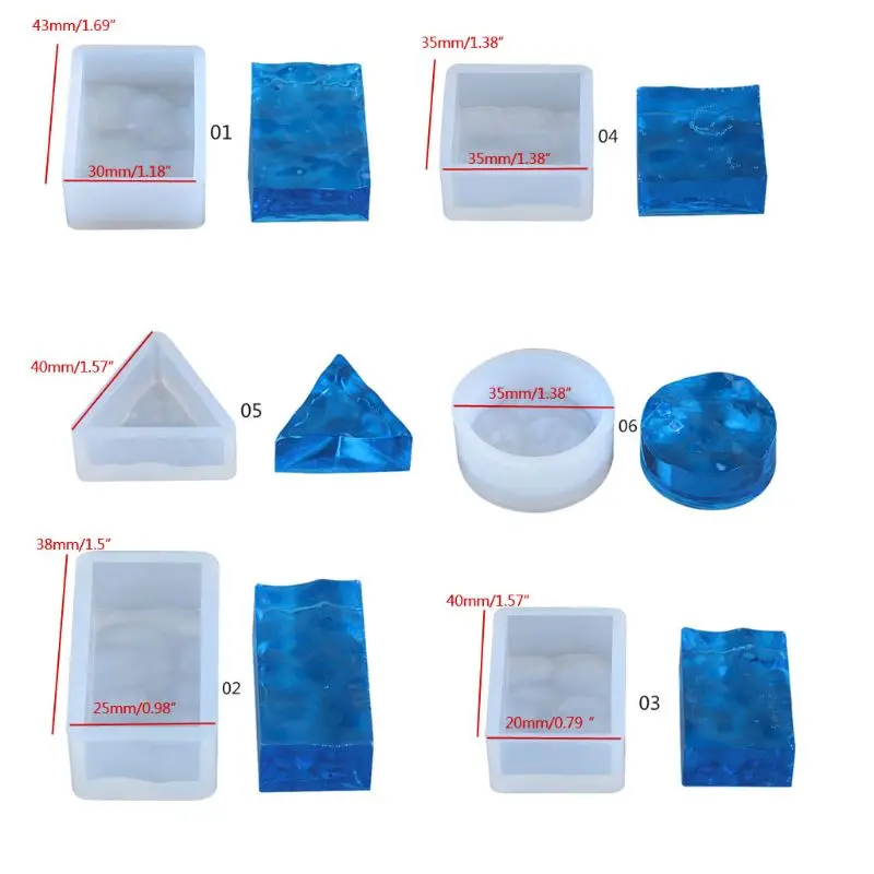 6 Pcs Sea Water Ripple Keychain Epoxy Resin Decorative Molds Pendant Mold