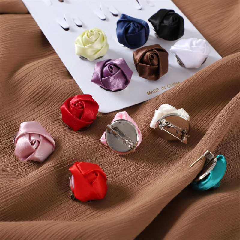 Artistic Fabric Roses Flower Veil Pin Ornament Bar Shaped Pin Long Needle Scarf Pin Brooch Scarf Pin