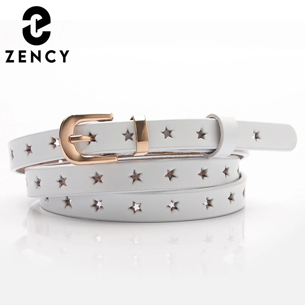 Zency Hollow 100% Genuine Leather Belts for Women Versatile Soft Leather Womens Belts with Pin Buckle White Coffee