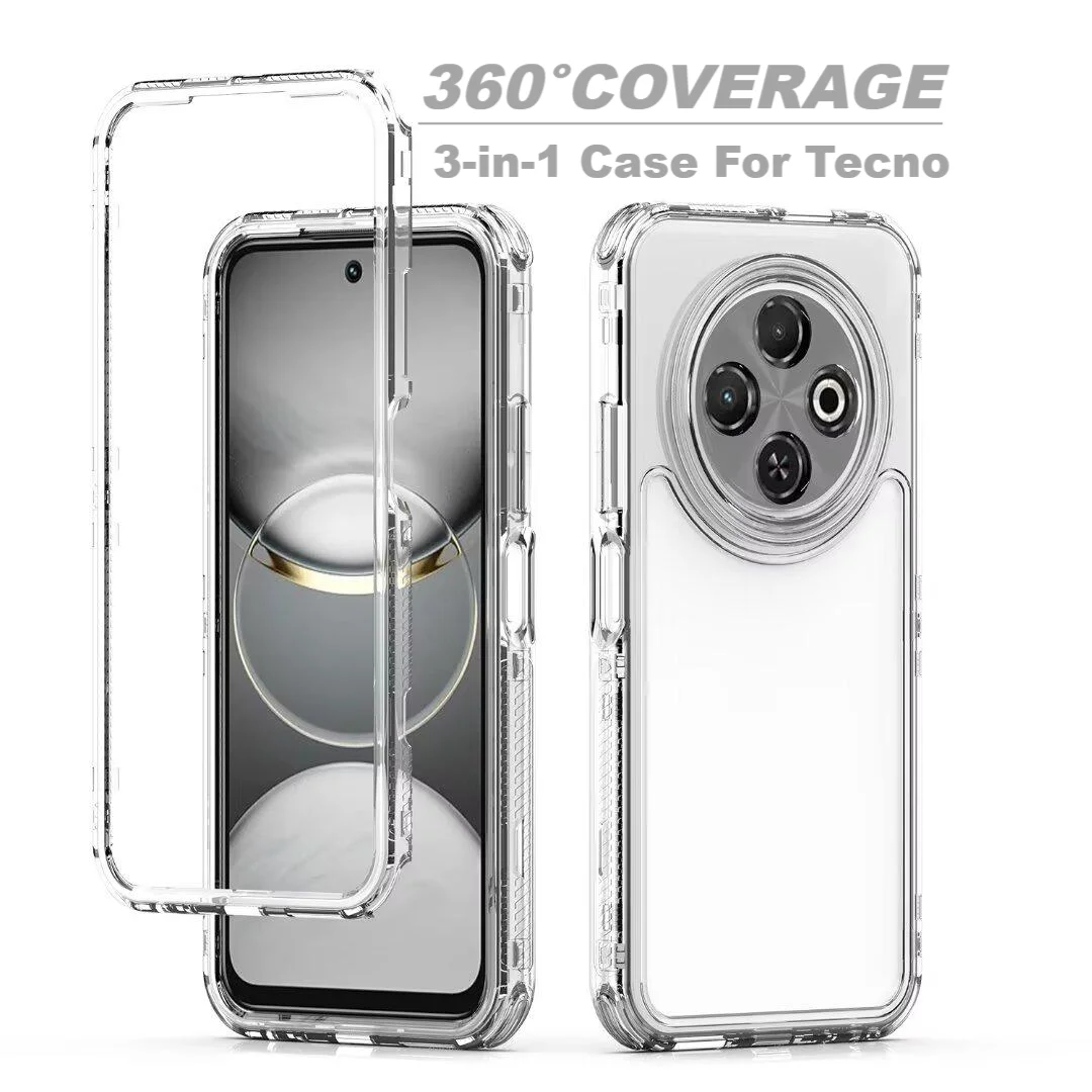 

360° Clear Full Body Shockproof Phone Case For Tecno Spark 30C 20C 20 10C 10 Pro Plus PC+Acrylic Cases Anti-scratch Armor Cover